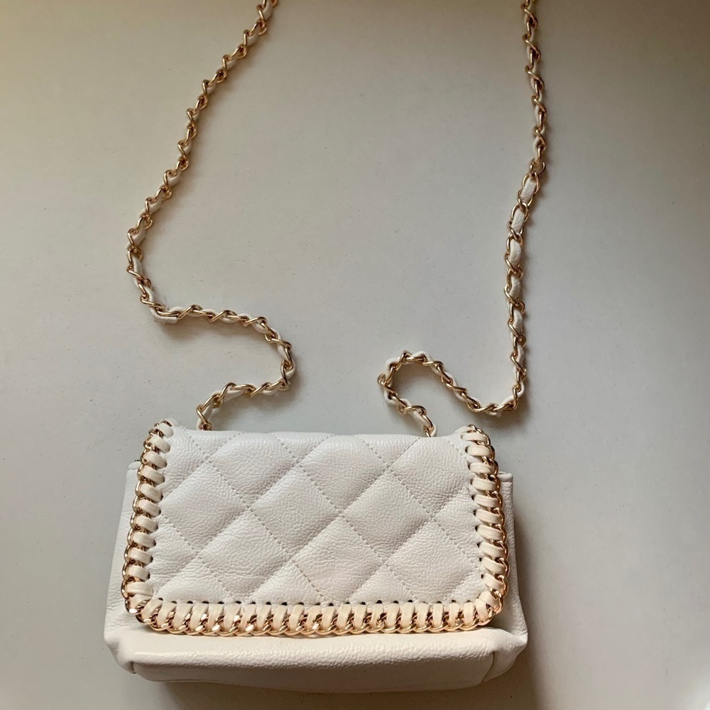 Girls' Steve Madden Cream Shoulder Bag with Gold Chain Accents